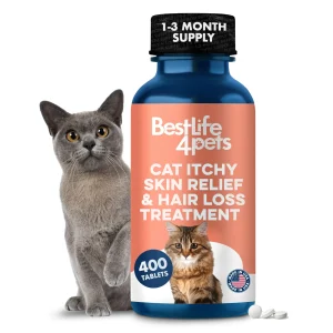 BestLife4Pets Cat Itchy Skin Relief & Hair Loss Supplement, Holistic Skin Allergy Relief