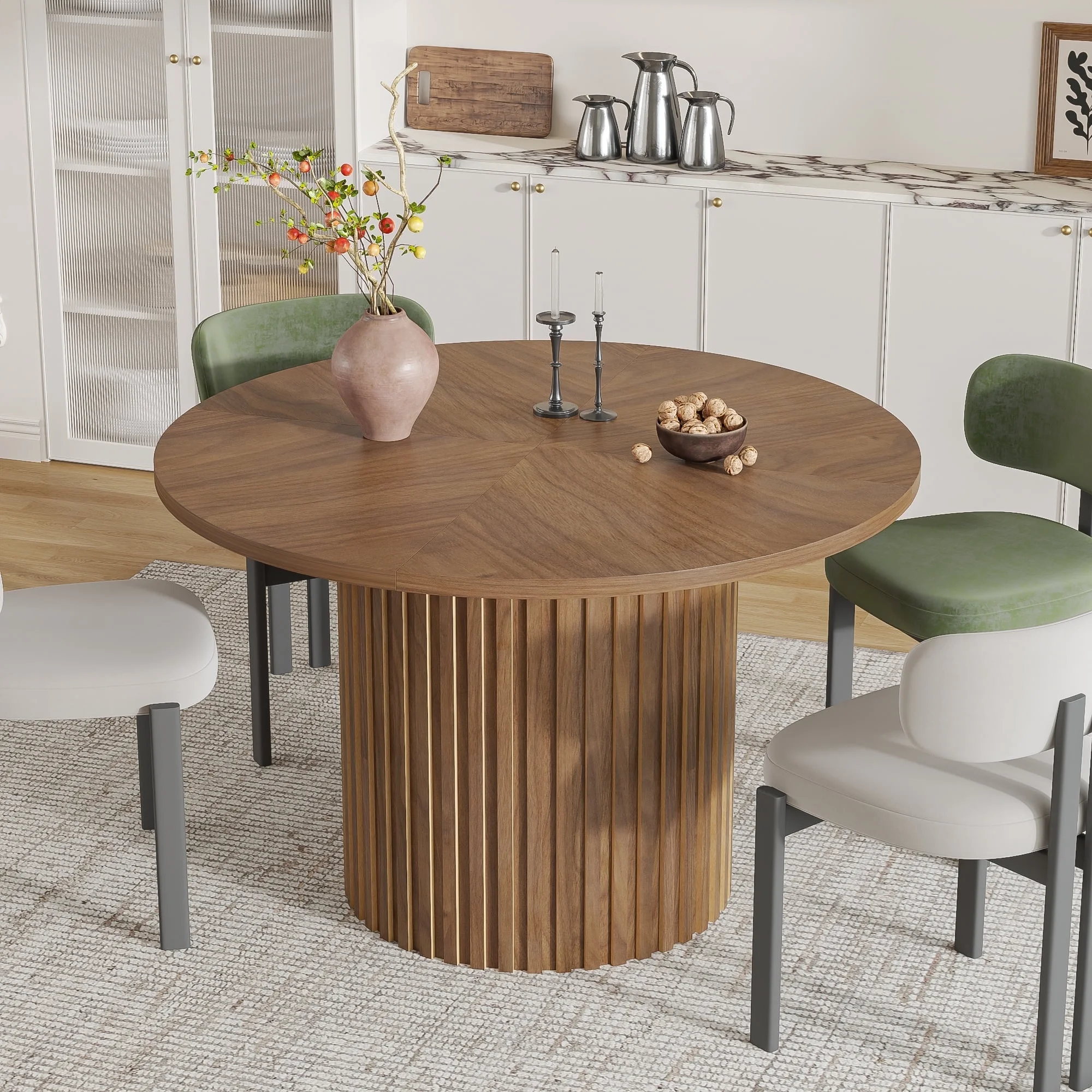 Modern Round Dining Table, 47 Inch Small Circle Kitchen Tables for 4-6