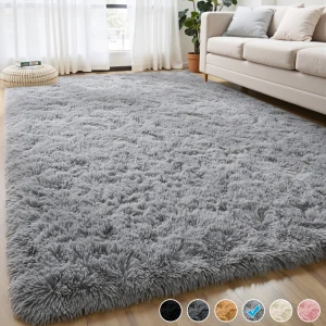 Nefoso Shag Area Rug, 8ft x 10ft Soft Fluffy Area Rugs for Living Room Bedroom Decor Carpet, Light Gray