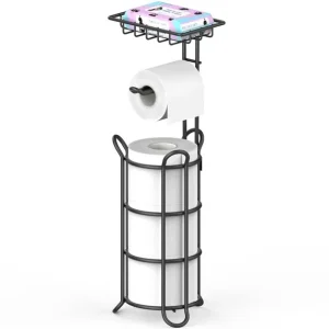 Paper Roll Dispenser with Top Storage Shelf for Bathroom-Black