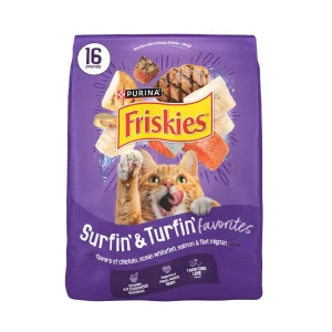 Purina Friskies Surfin and Turfin Favorites Dry Cat Food Flavors of Chicken, Whitefish, Salmon and Filet Mignon